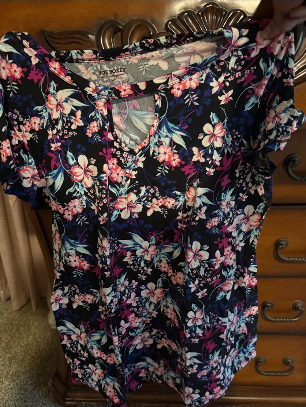 Joe Boxer Navy Floral Keyhole Short-Sleeve Tunic